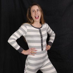 Adult Striped Cotton Onesie. Size: Small